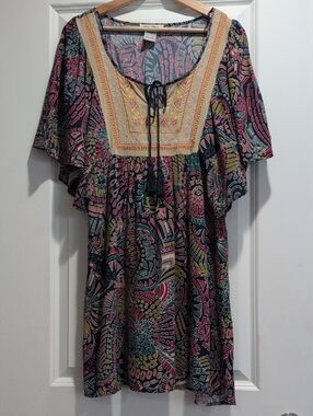Flying Tomato Boho Embroidered Bell Sleeve Dress Size Large Multicolor
